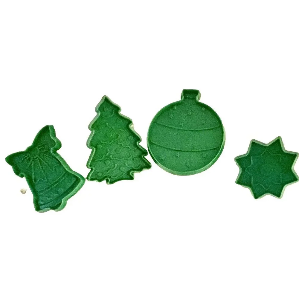 Vtg Trim A Tree Christmas Plastic Cookie Cutters Set Container 10pc Hong Kong